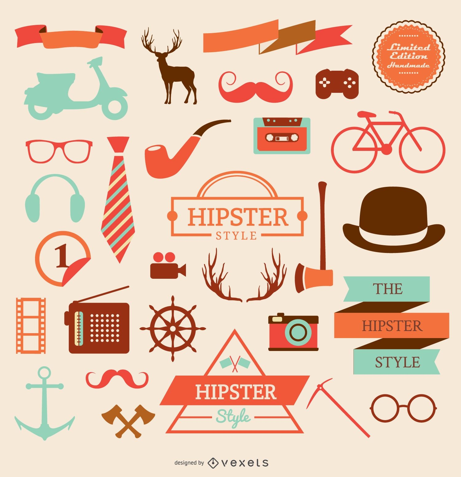 Conjunto de iconos de elementos hipster
