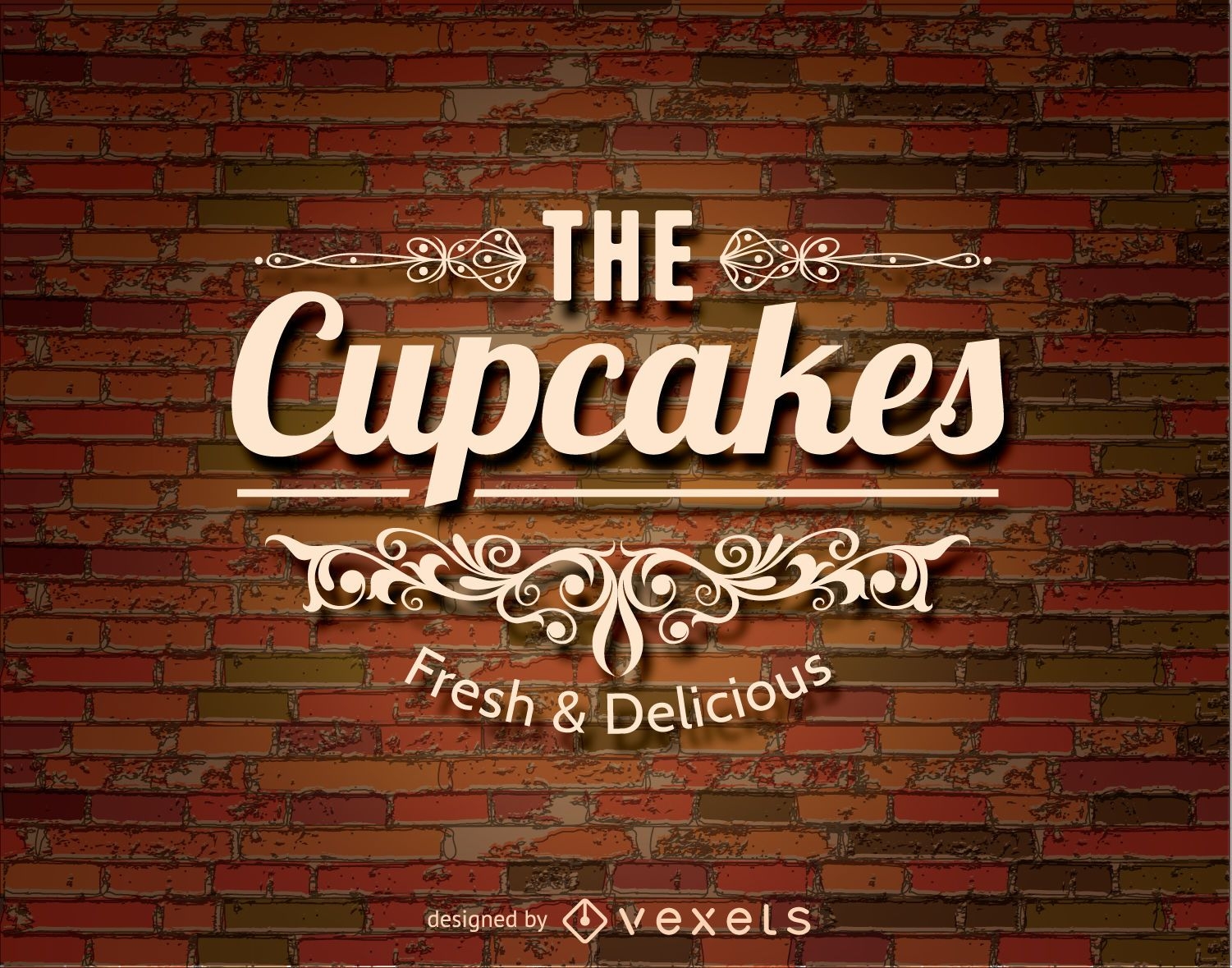 Cupcakes logo over a brickwall 