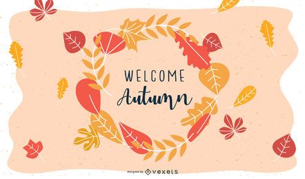 Banner circular con hojas de otoño