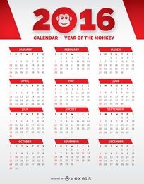Calendario rojo y blanco 2016