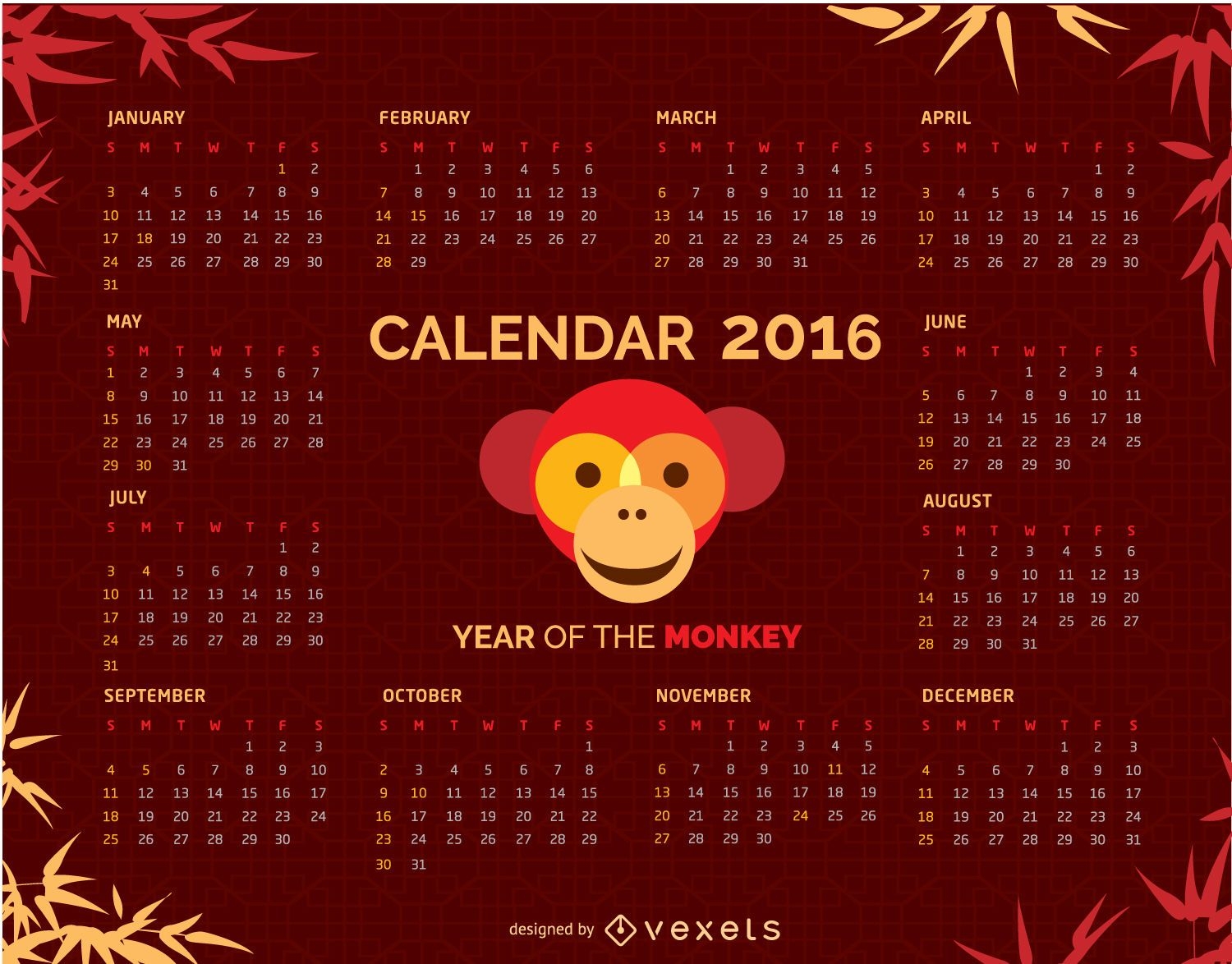 2016 Calendar with Monkey