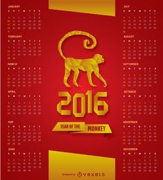 2016 calendar Red and gold