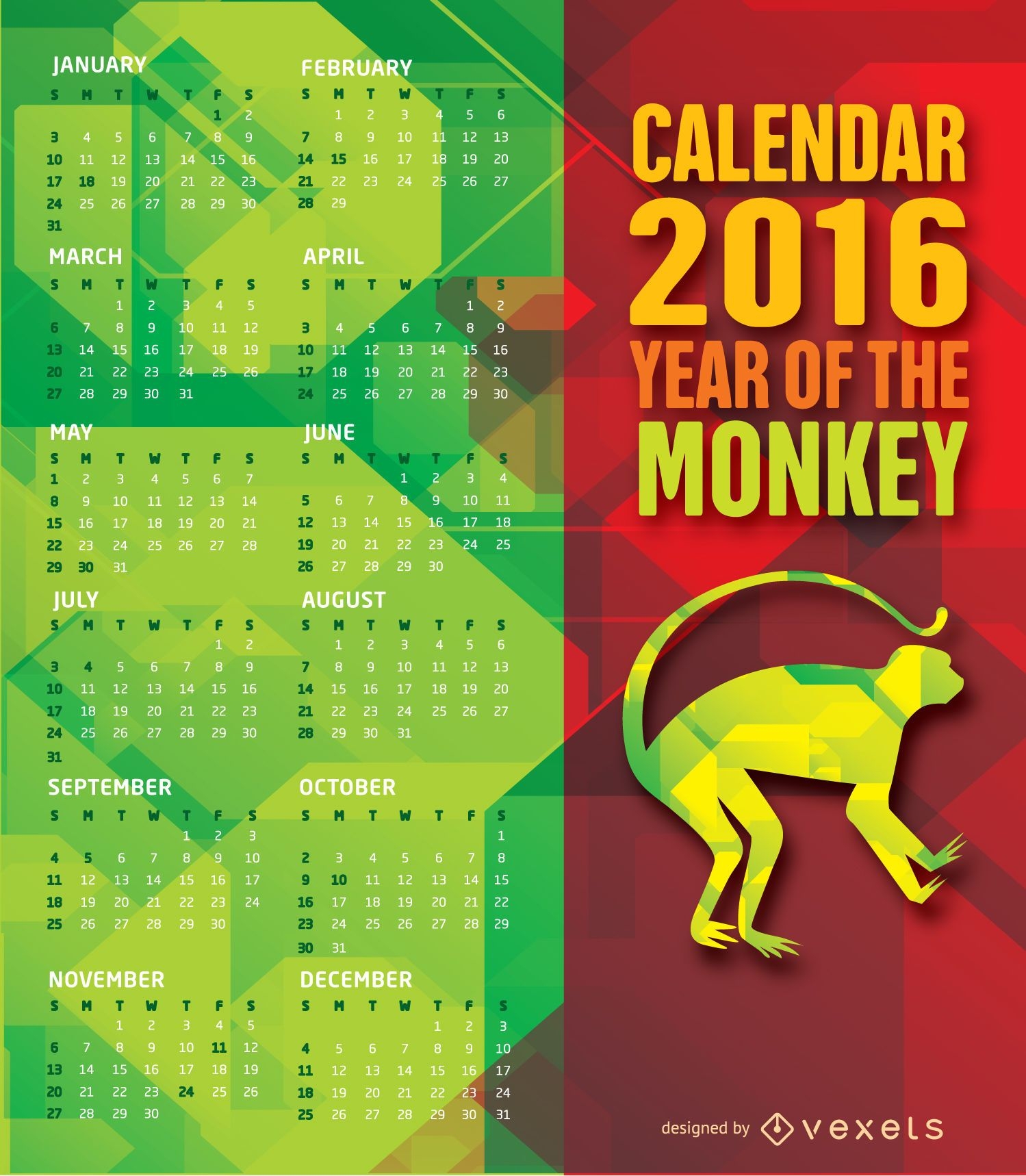 Calendário do ano do macaco 2016
