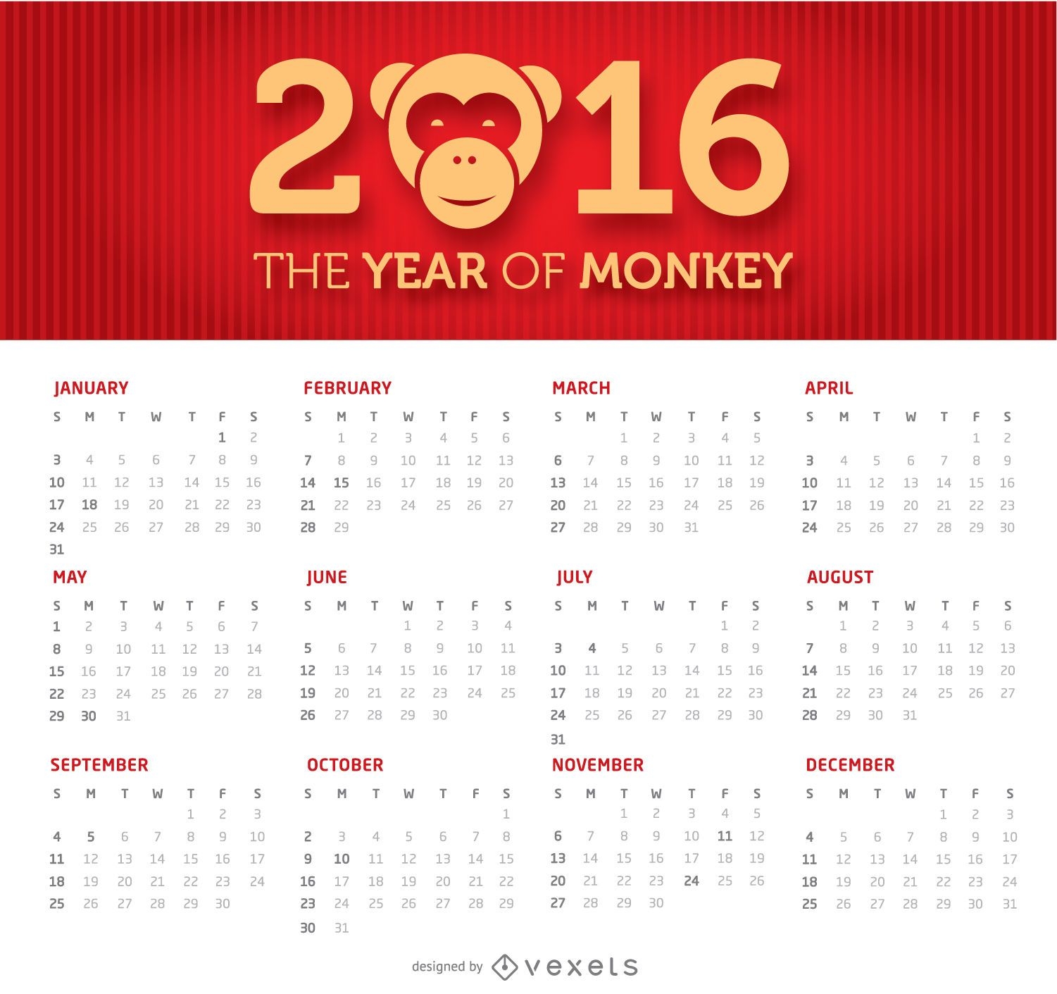 Einfacher und sauberer Kalender 2016