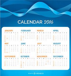 Calendário 2016 sobre um fundo ondulado