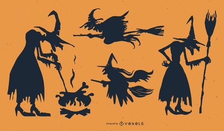 Silhuetas de conjuntos de personagens de bruxa feminina