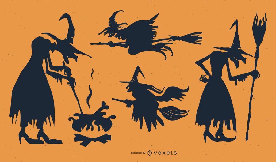 Female Witch Character Set Silhouettes Female Witch Character Set Silhouettes
