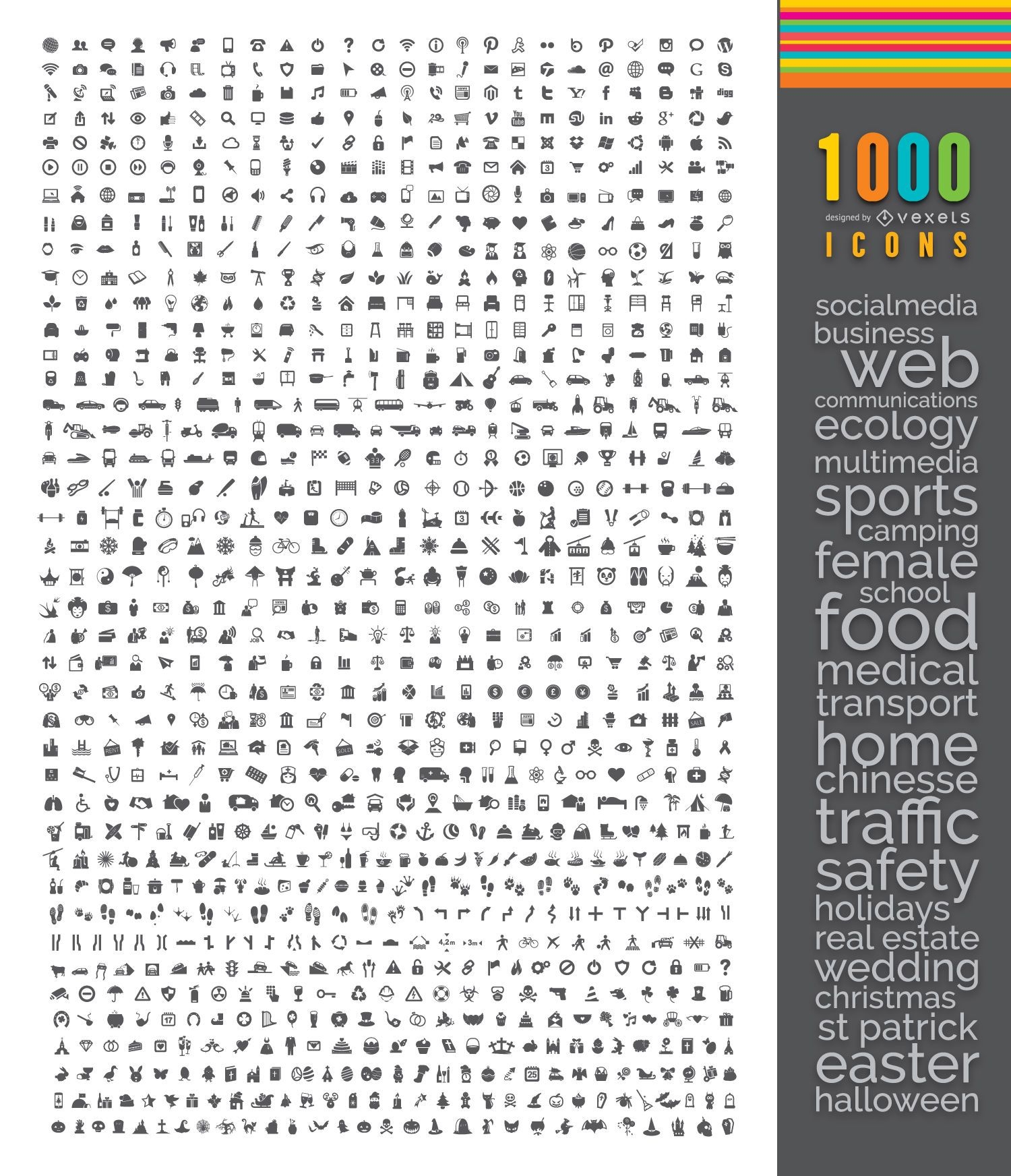 mega pacote de 1000 ícones planos