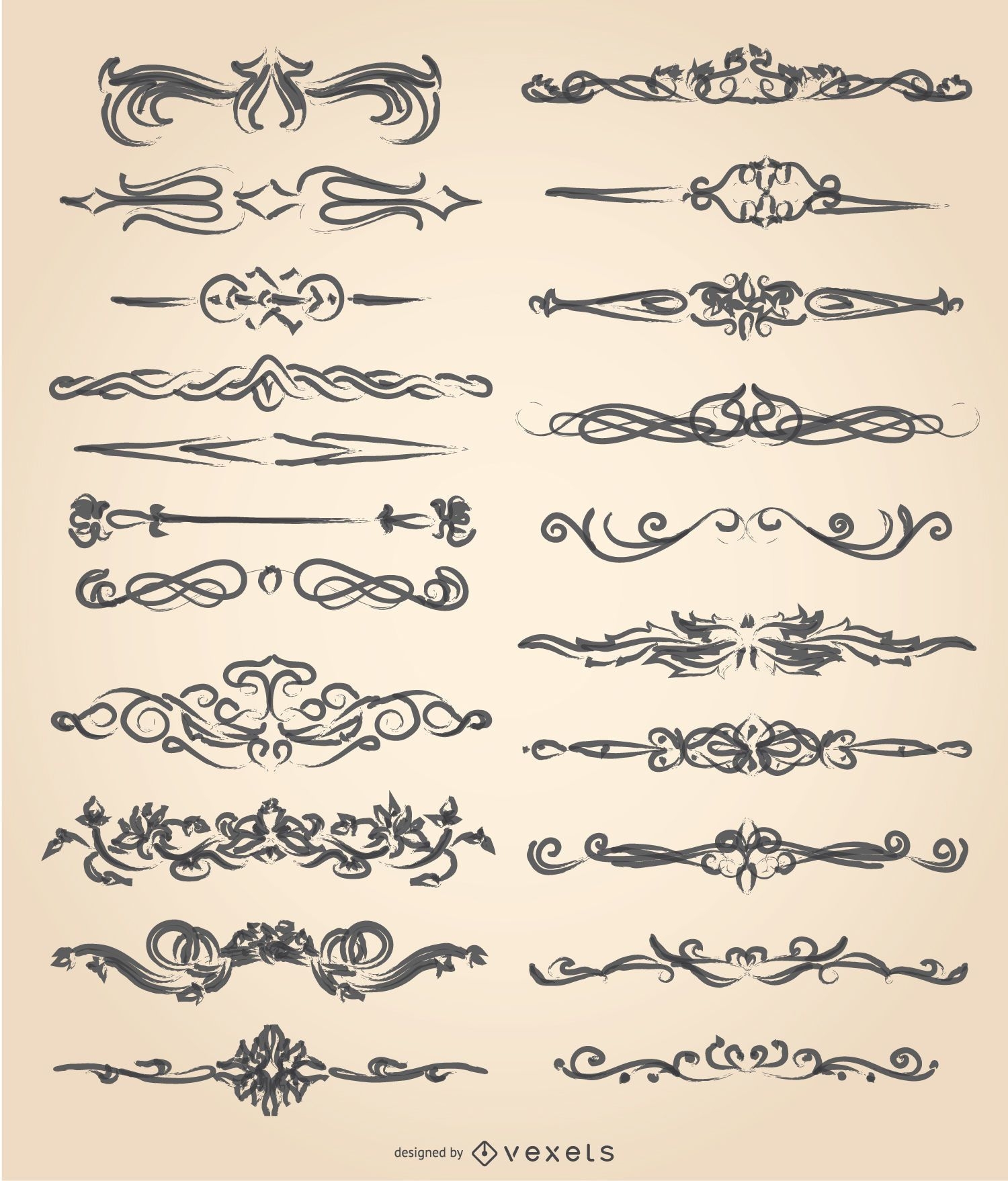 Conjunto de separadores de adornos dibujados a mano