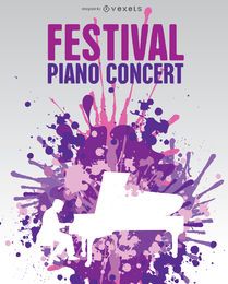Cartel de piano de música en fondo de salpicaduras de pintura fresca