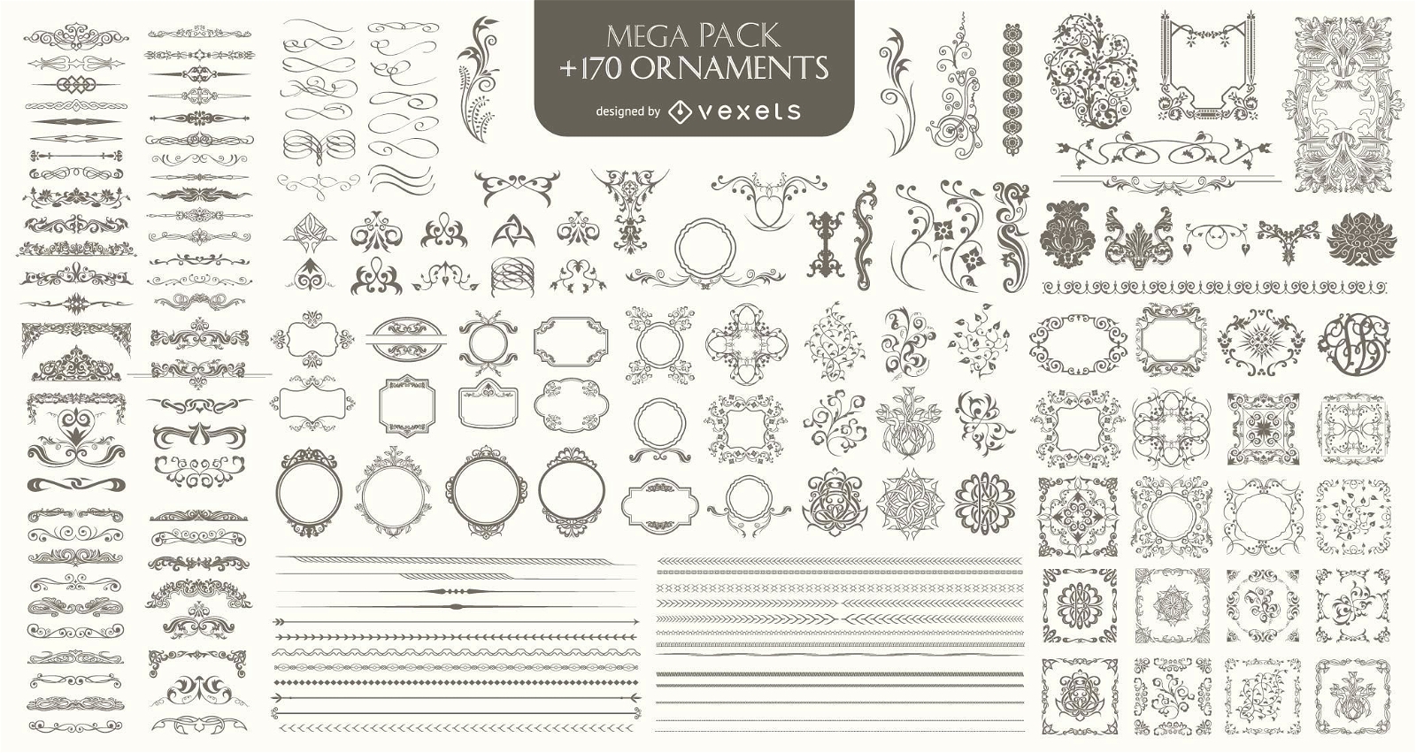 170 Ornaments Mega Pack: Dividers frames corners borders and more