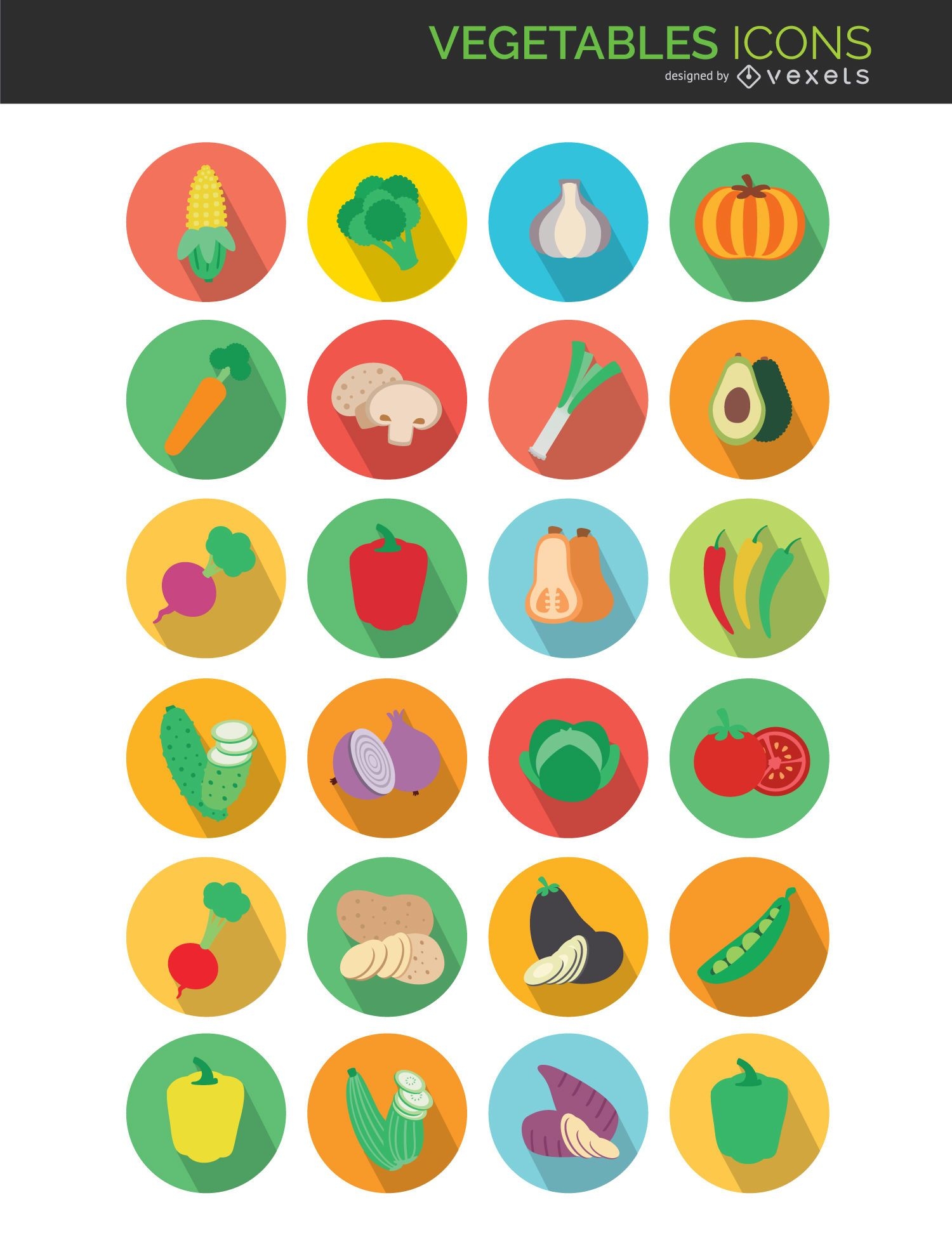Flat vegetables icons