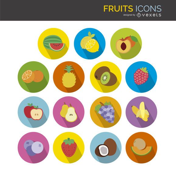 Flat fruit icons set Flat fruit icons set
