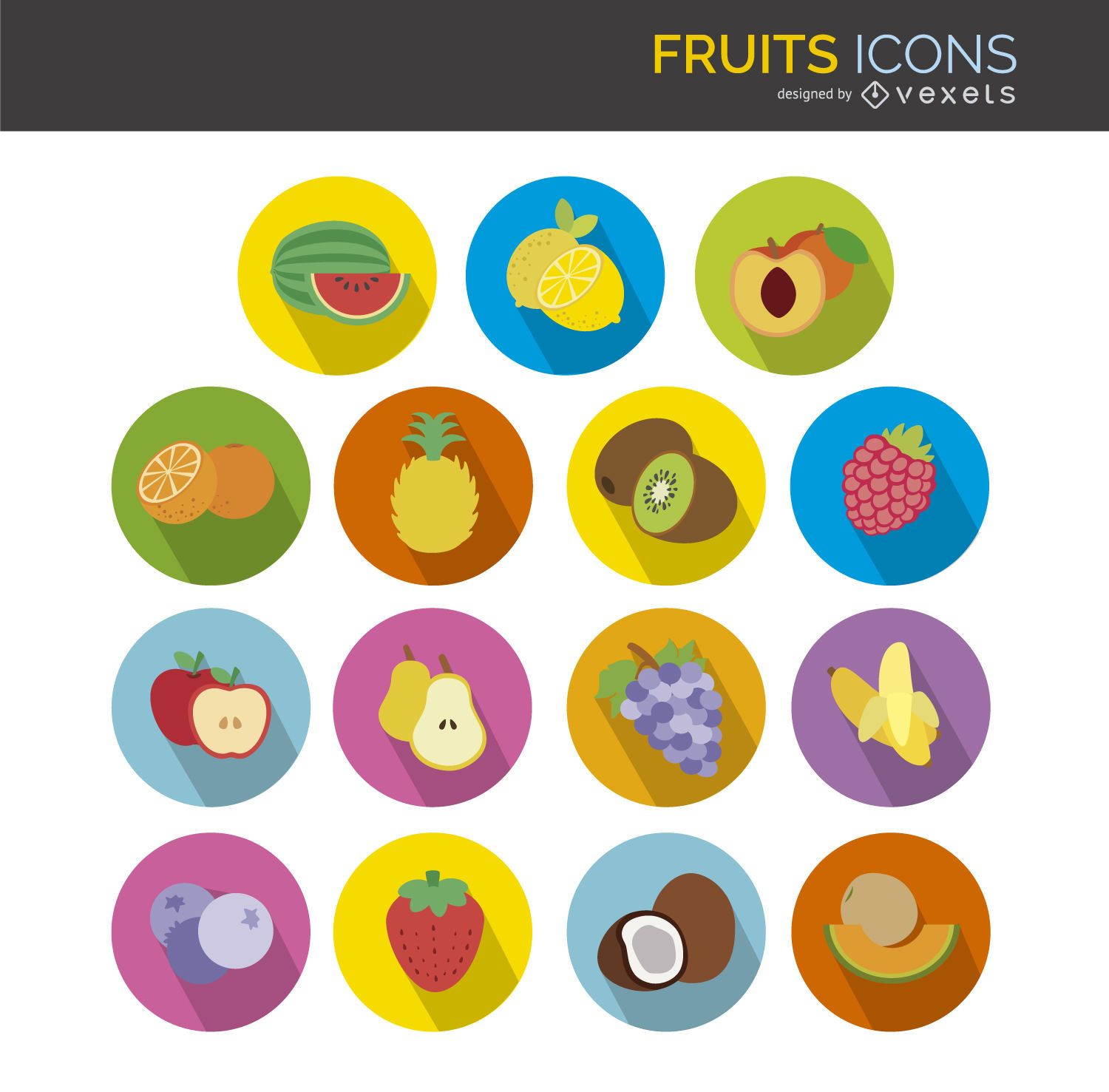 Conjunto de iconos de fruta plana