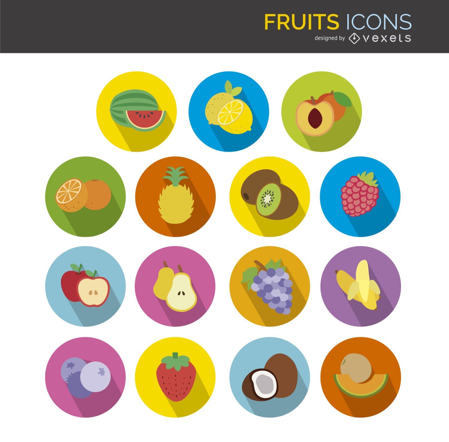 Flat fruit icons set