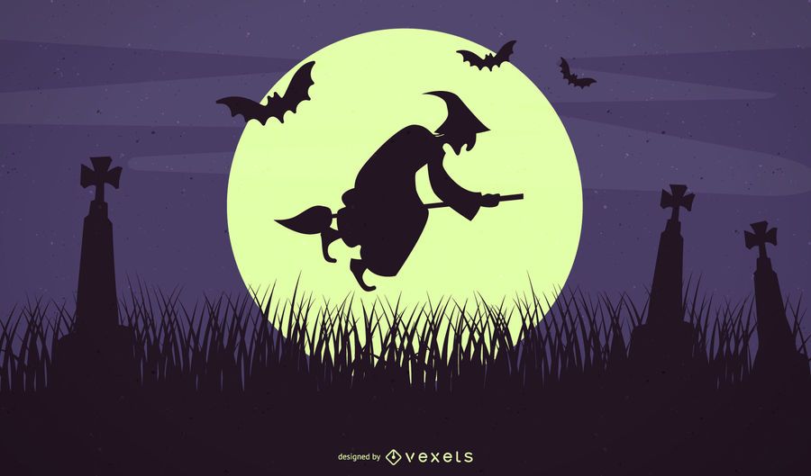Witch Bats Halloween Night Background Witch Bats Halloween Night Background