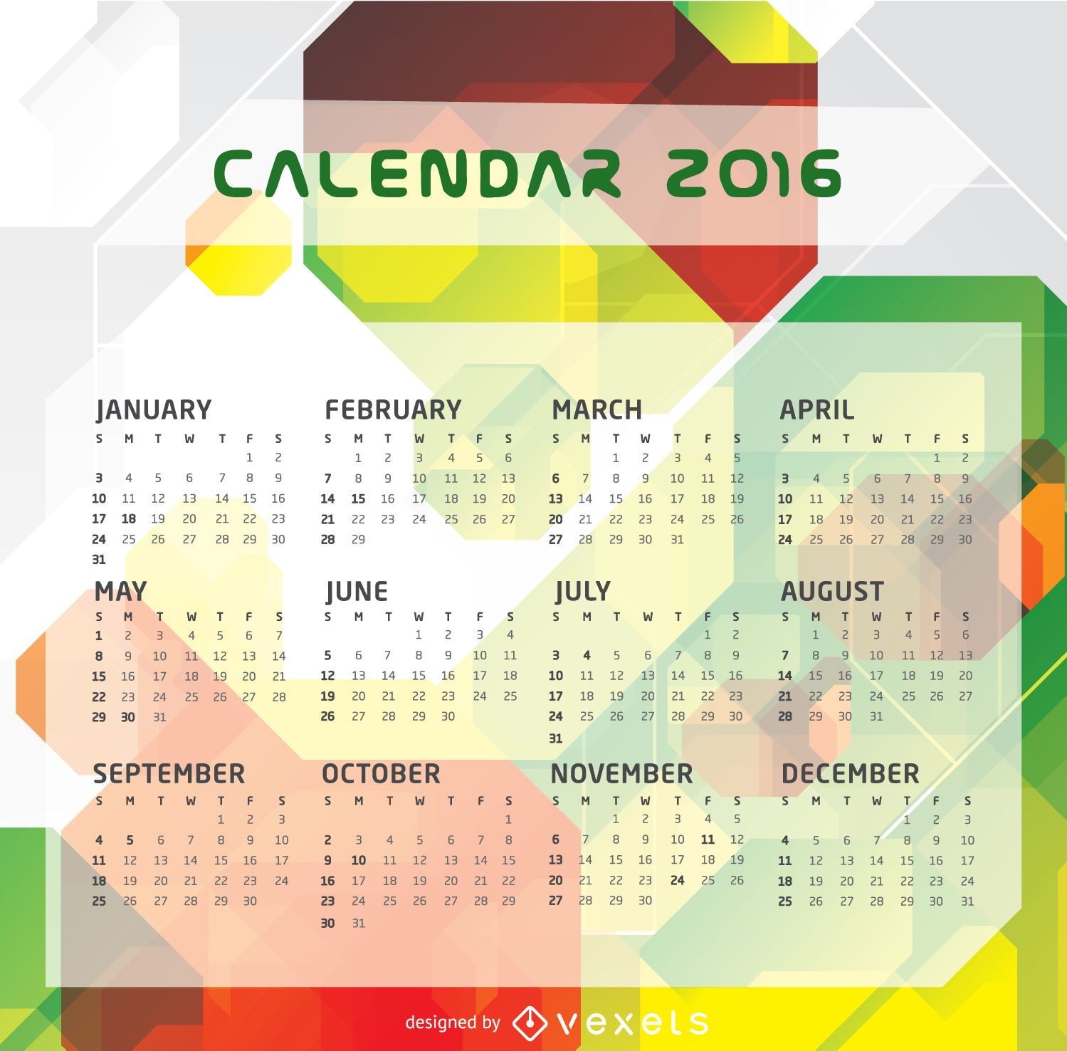 Modelo de calendário 2016