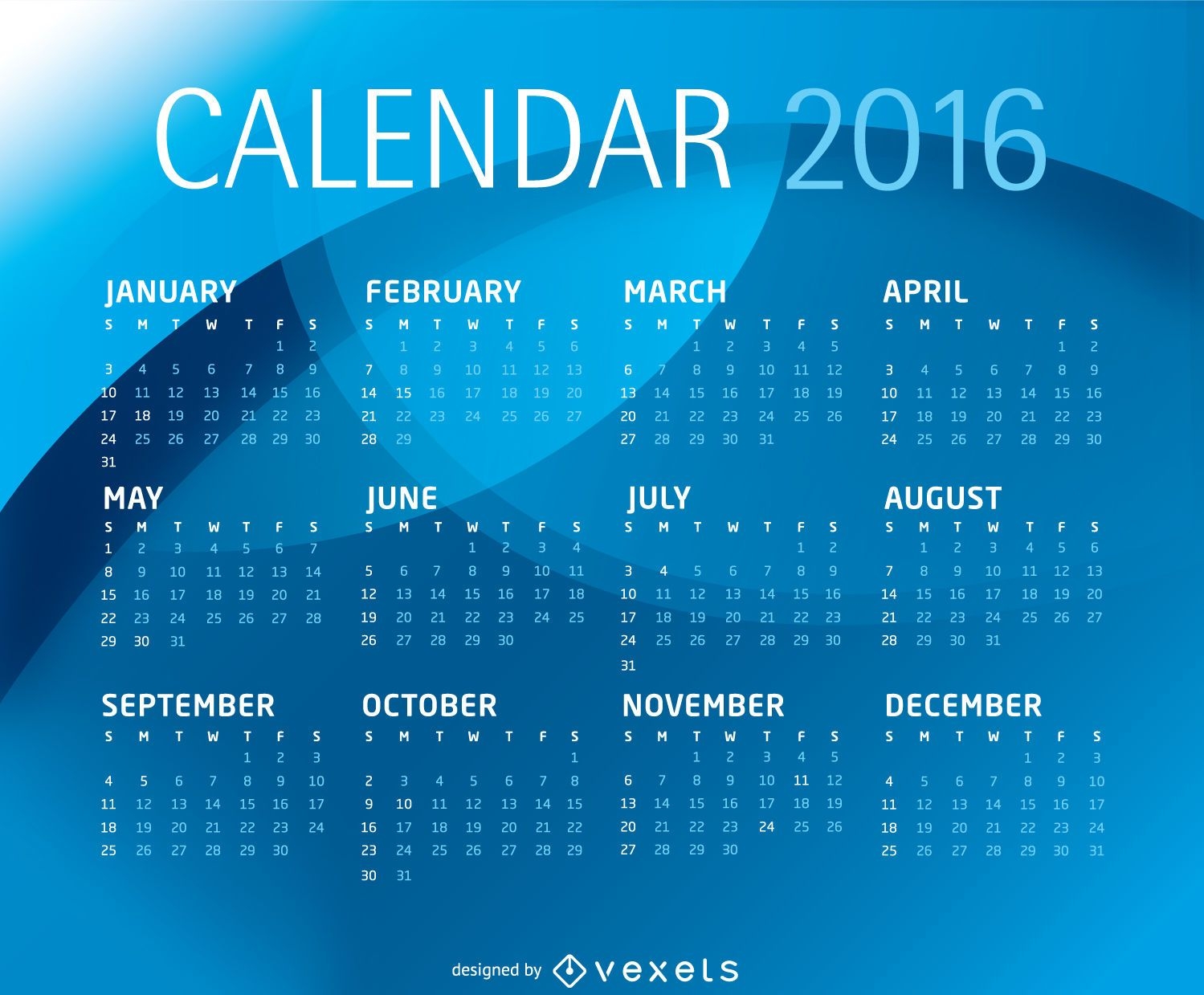 Plantilla de calendario azul 2016