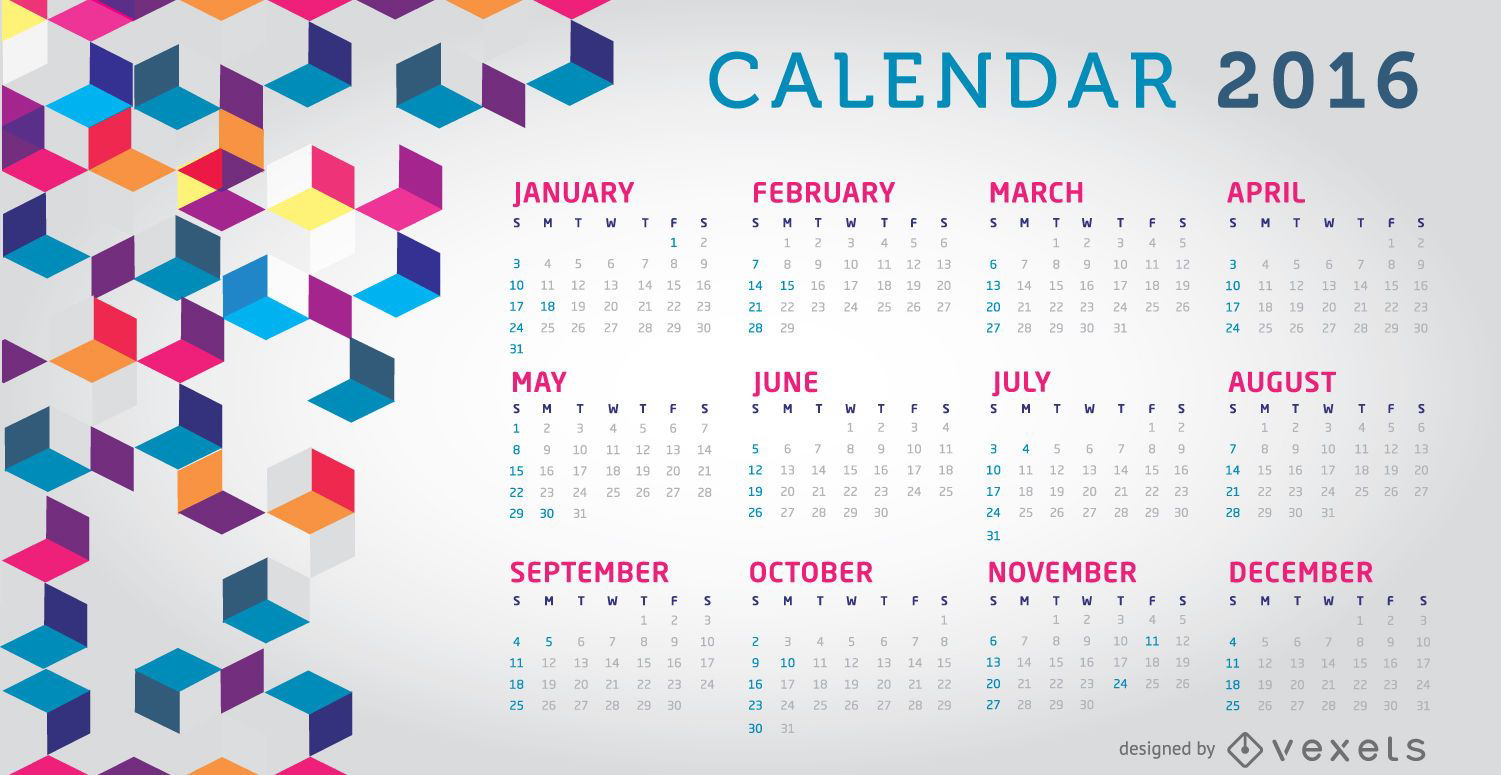 2016 calendario colorido