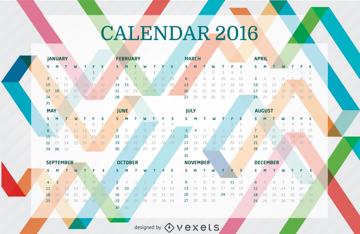 Calendário Colorido 2016