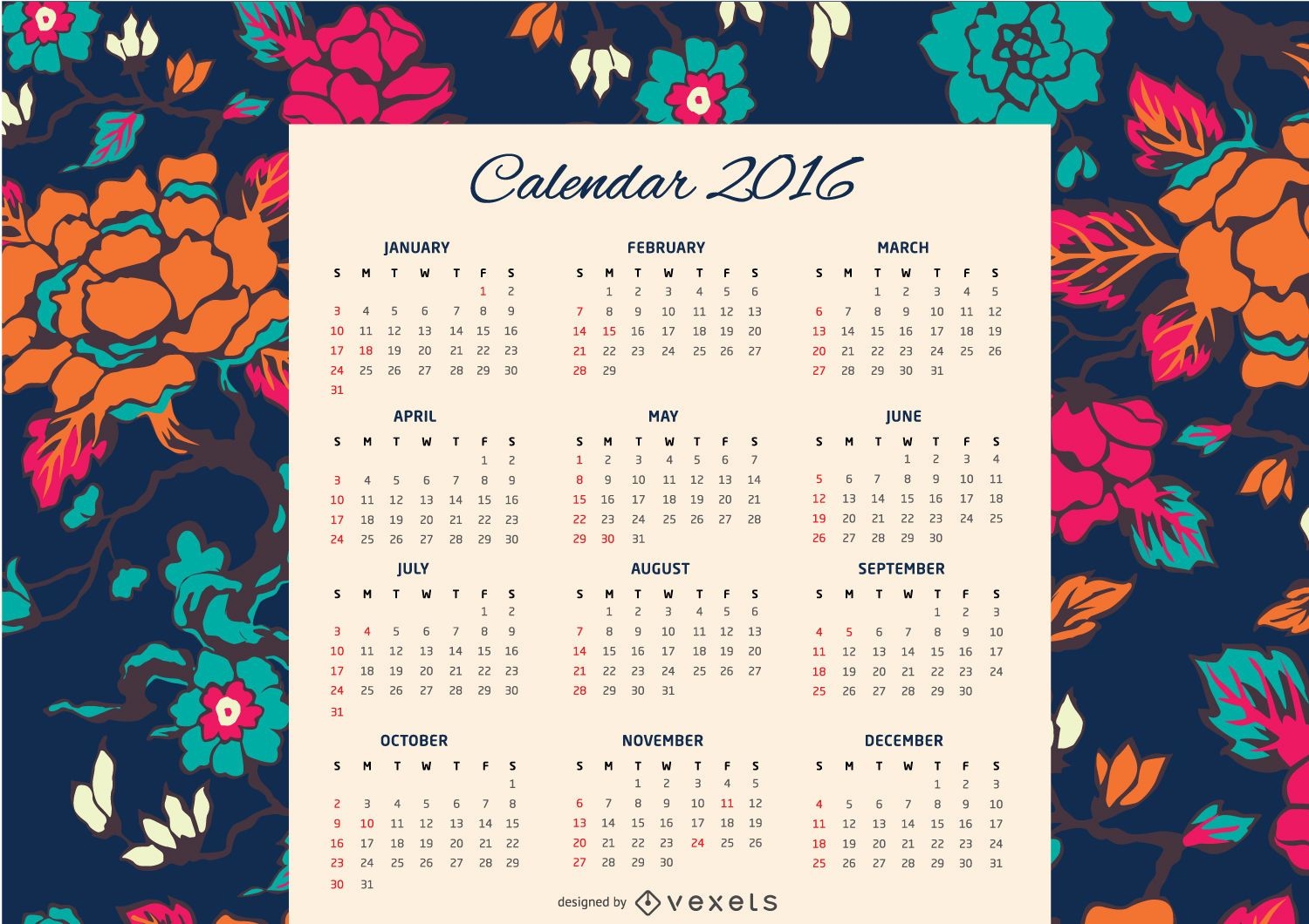 Floral 2016 Calendar 