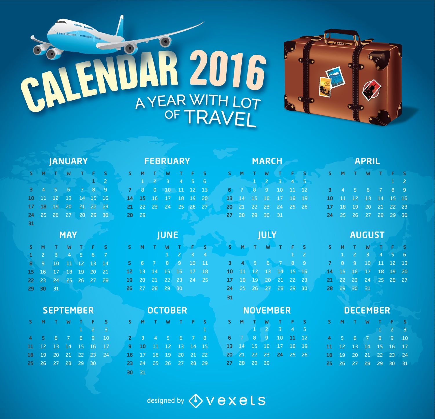 2016 Calendar Travel theme