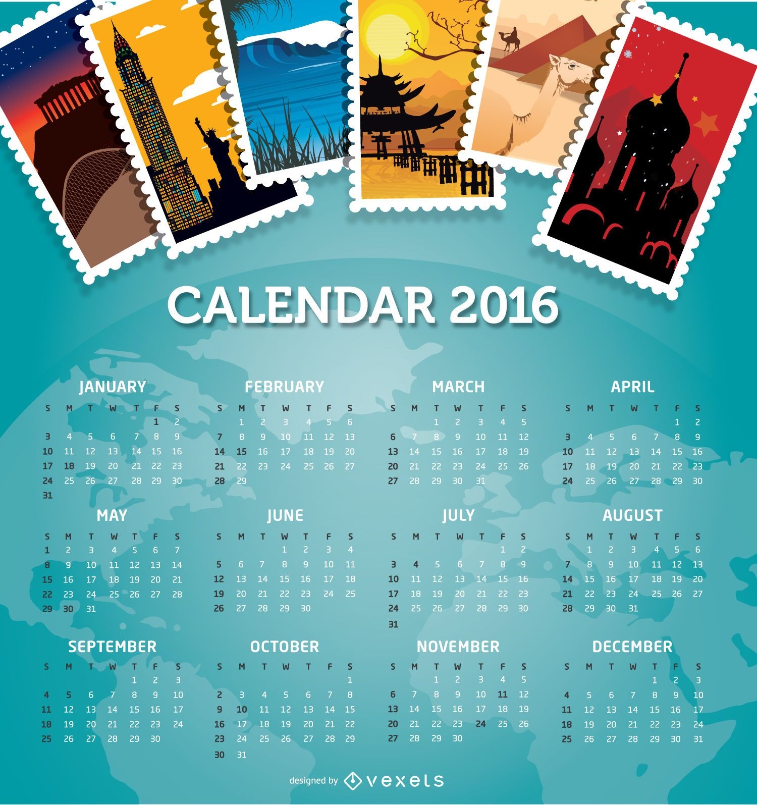 Destinos de viagens do calendário 2016