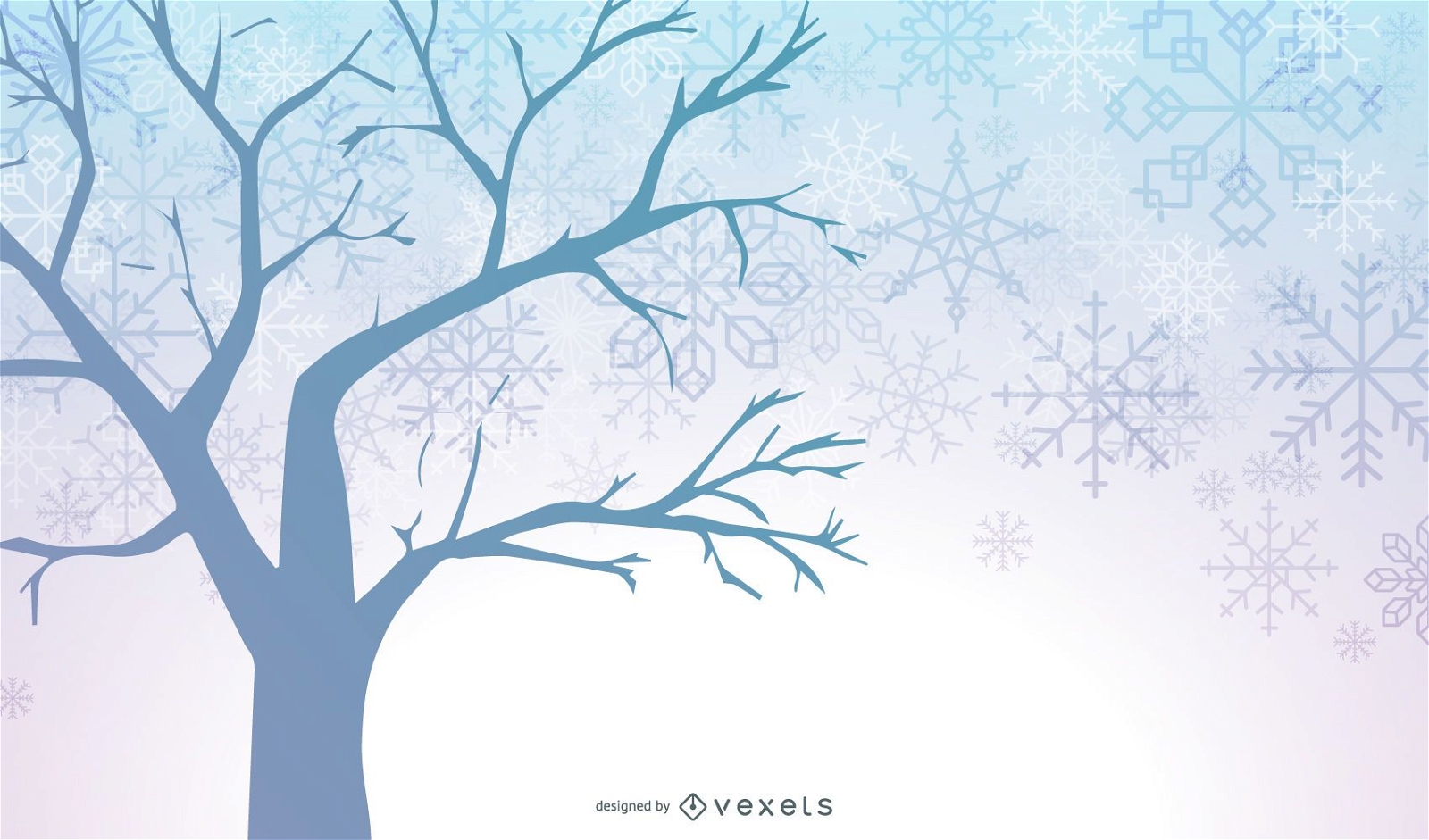 Blue Winter Tree Snowflakes Background