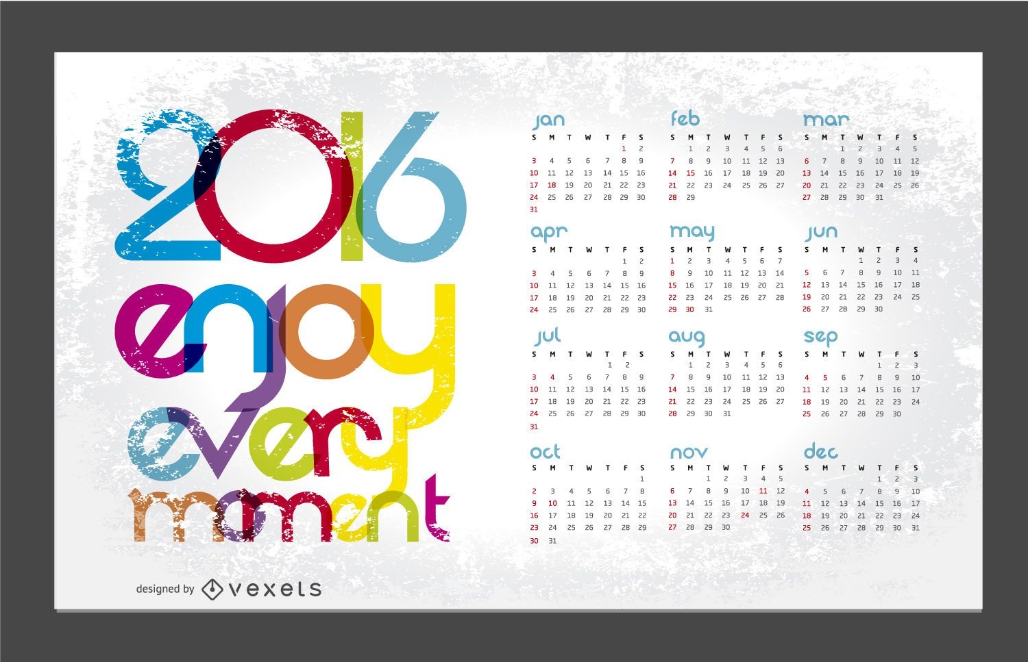 2016 calendar with message