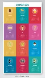 Colorido calendario de bebidas y comida 2016