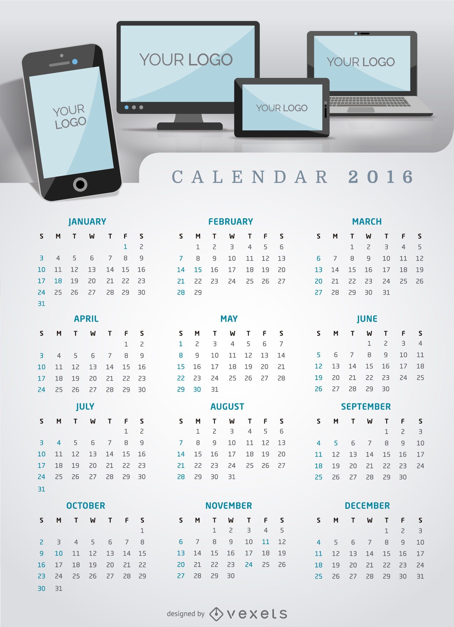 Aplicación multiplataforma o sitio web de Calendar 2016