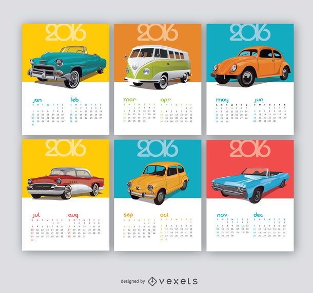 2016 Calendar Vintage Cars Vector Download