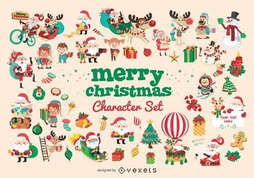 Conjunto grande de personaje de dibujos animados de Navidad Conjunto grande de personaje de dibujos animados de Navidad