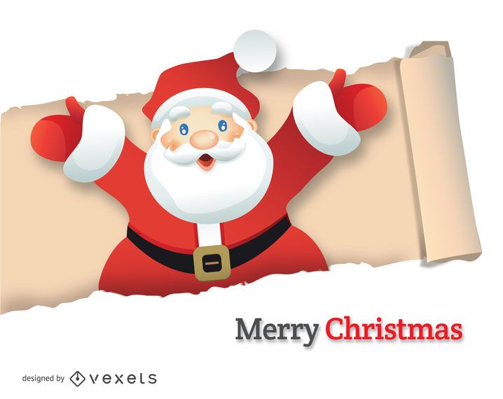Santa Claus going out of ripped paper Santa Claus going out of ripped paper