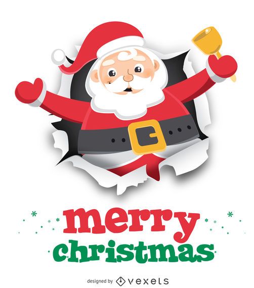 Papai Noel com sino em papel rasgado Papai Noel com sino em papel rasgado