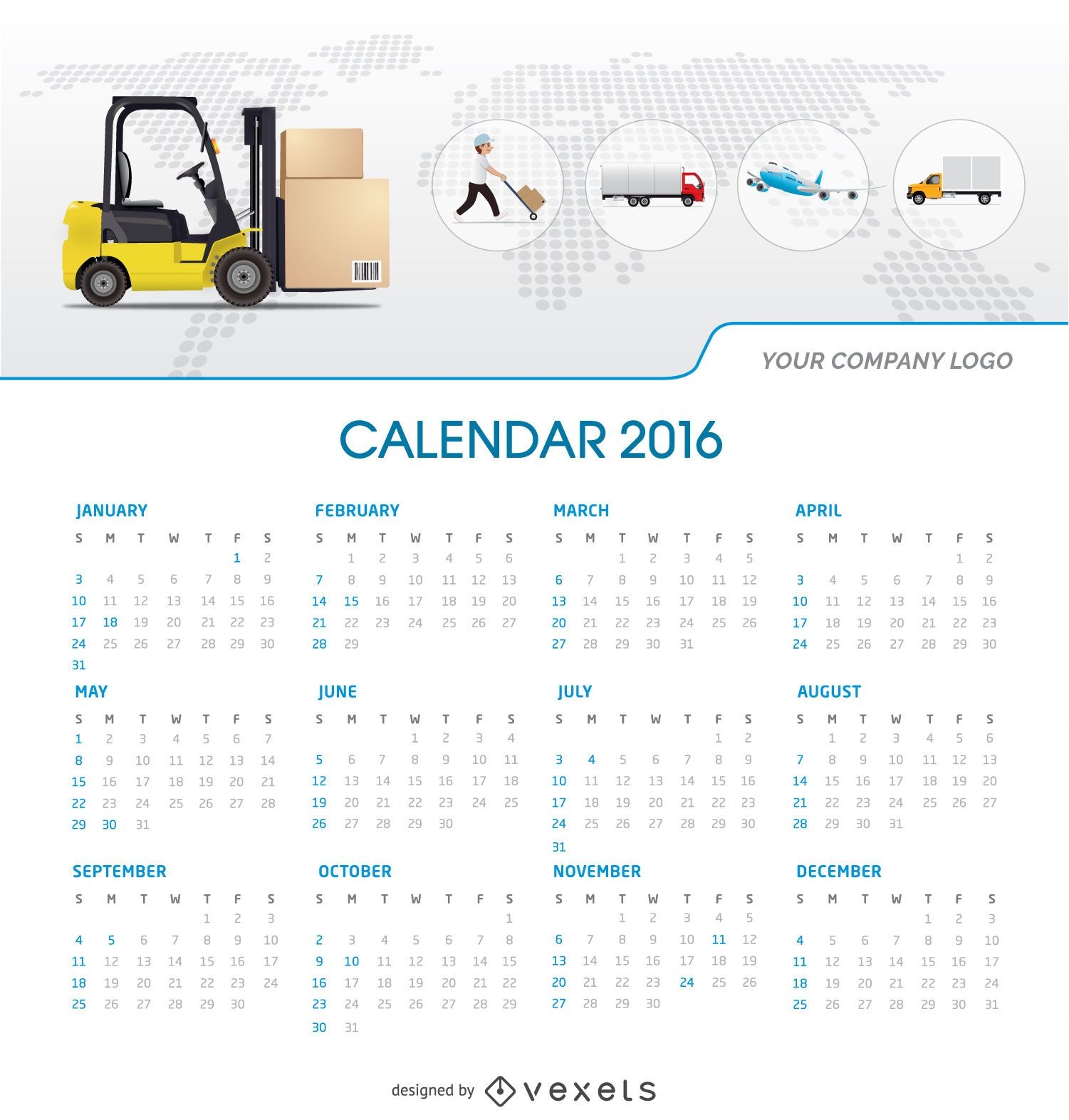 Tempalte do calendário de logística de 2016