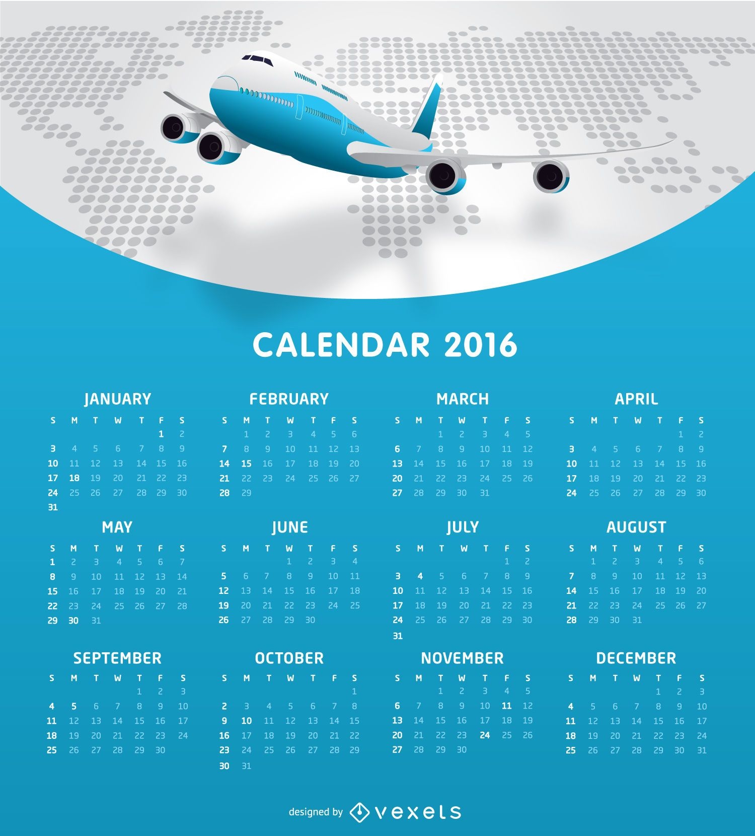 Airlines 2016 calendar tempalte