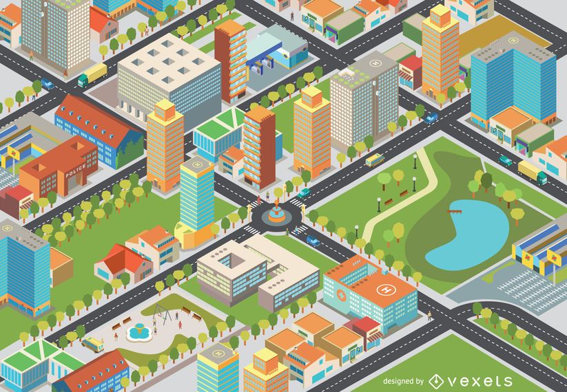 Isometric Cityscape - Easy Edit - Vector Download