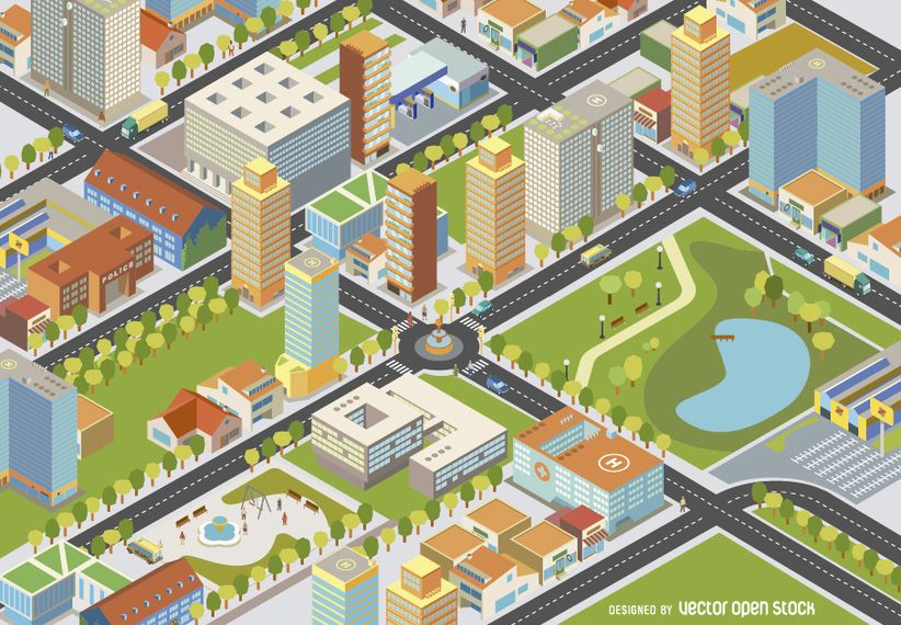 Isometric cityscape - Easy Edit - Vector download