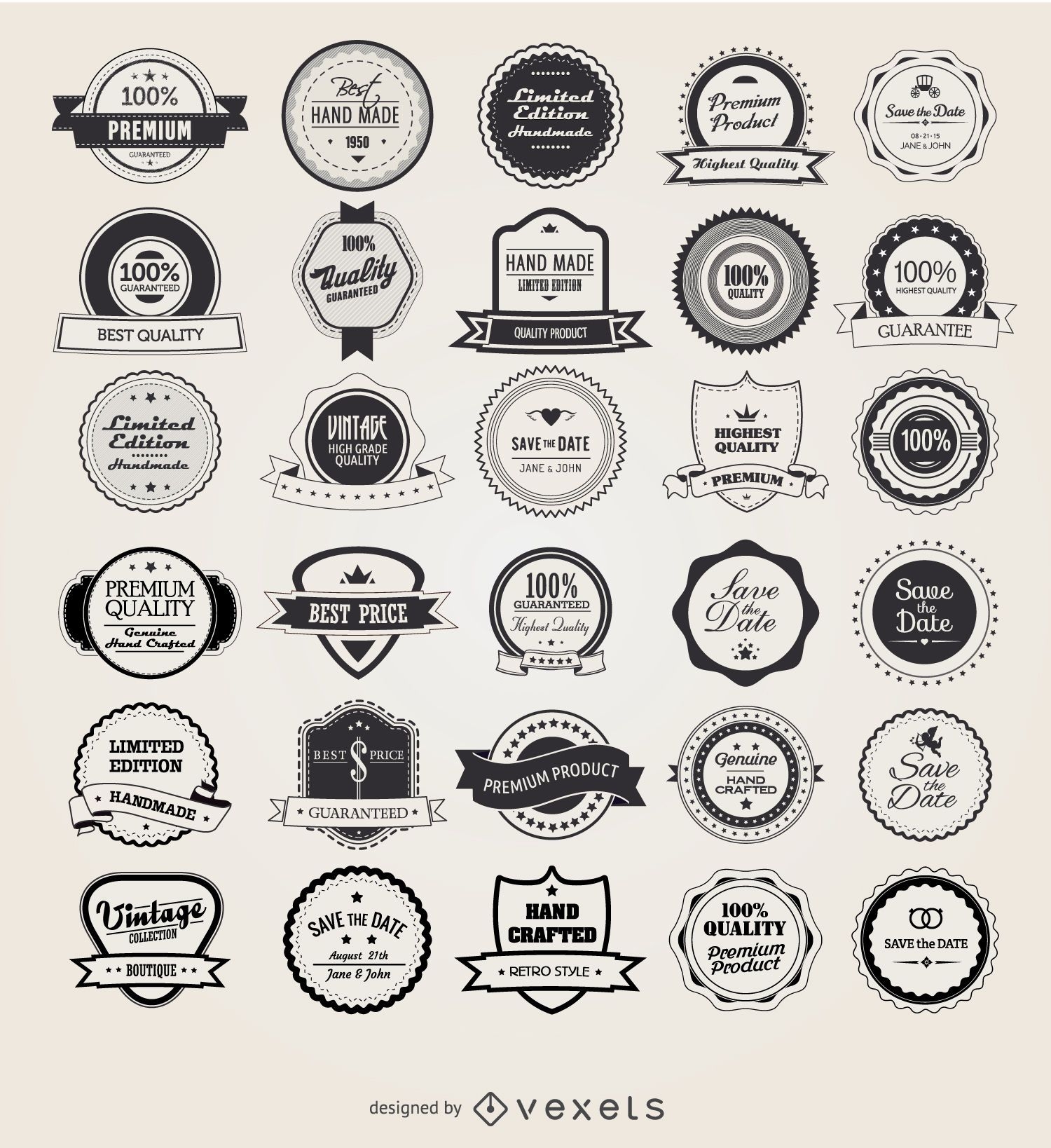 25 insignias y etiquetas retro vintage