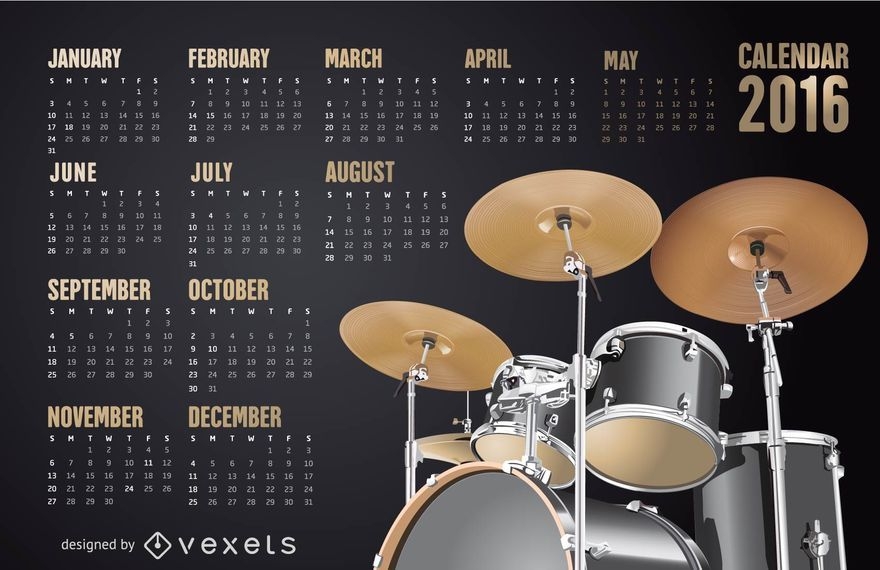 2016 Drums Calendar Vector Download