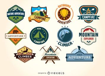 Insignias de etiqueta de senderismo y camping retro