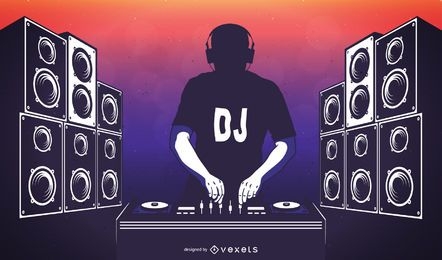 Ilustración de fiesta disco DJ