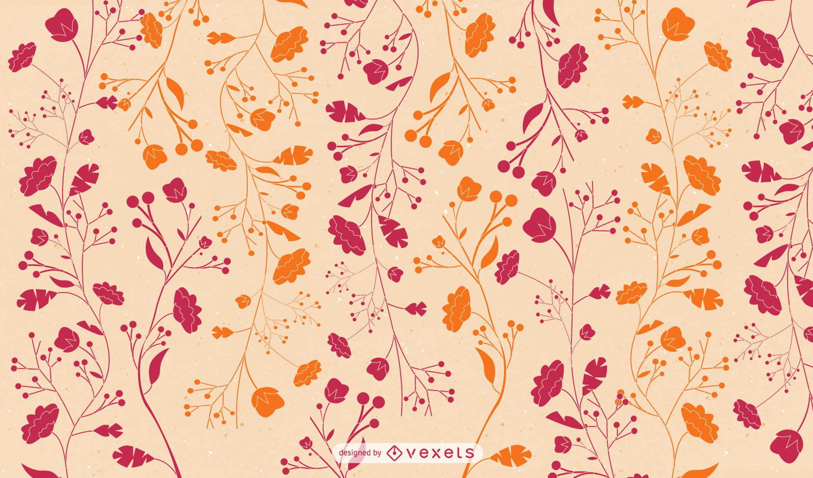 Papel pintado floral naranja rojo plano