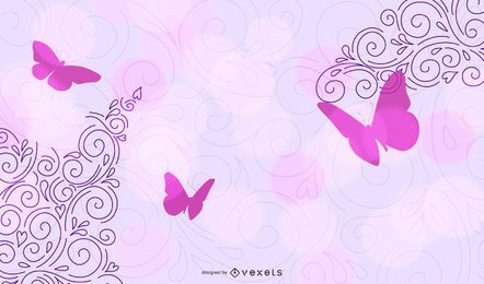 Redemoinhos de canto roxo com borboletas