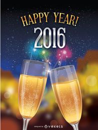 Feliz brinde de 2016 sobre o fundo do céu noturno