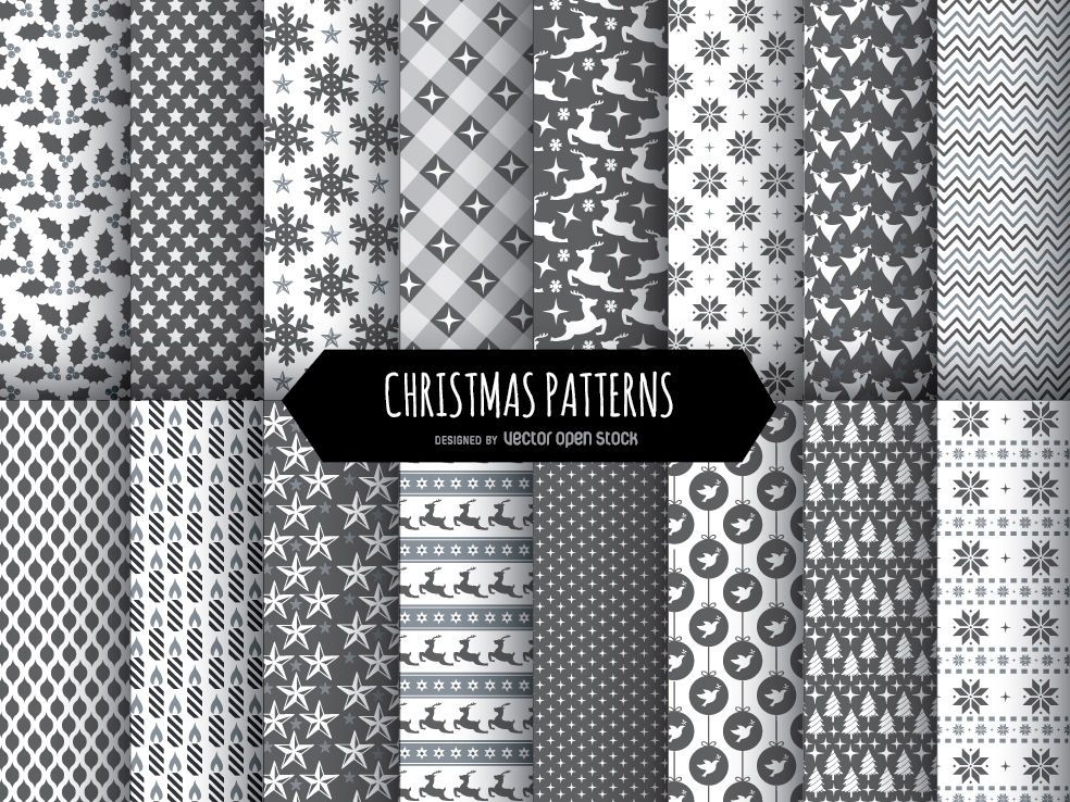 16 padrões de Natal em preto e branco