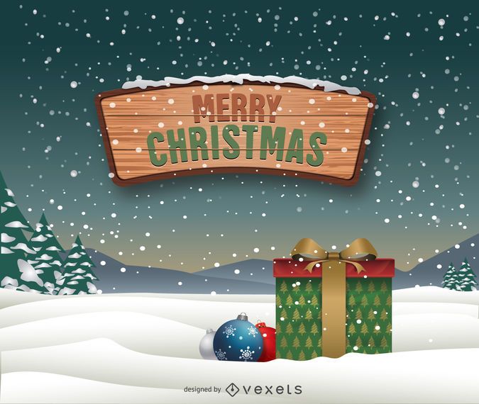 Merry Christmas Snow Landscape - Vector Download