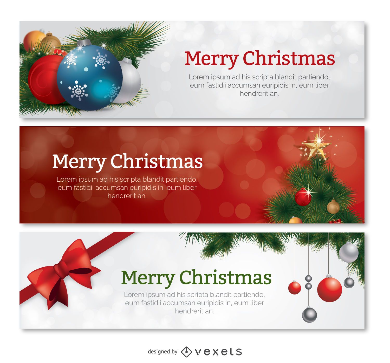 Conjunto De 3 Banners De Navidad. Descargar Vector