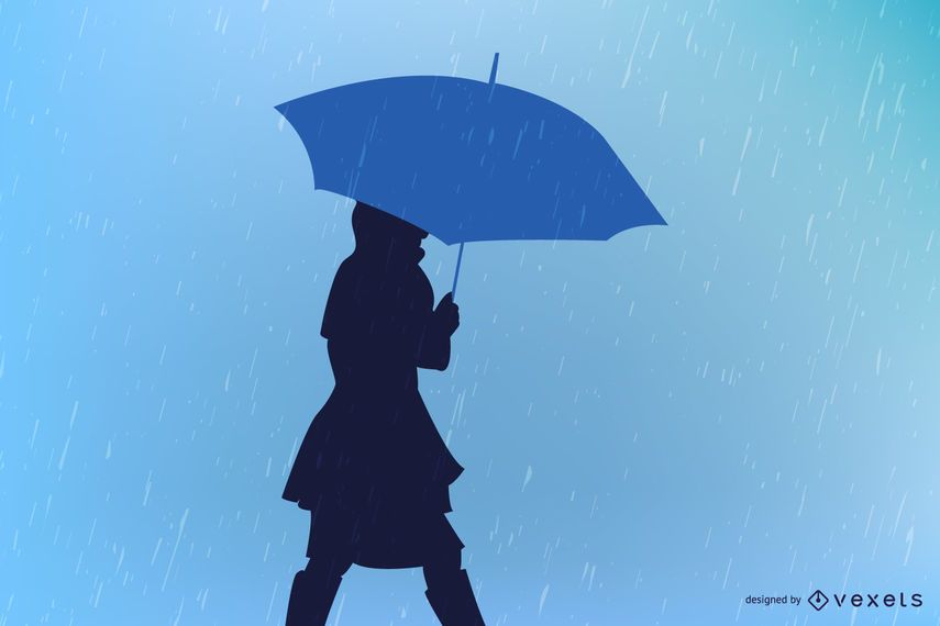 Girl with Umbrella Raining Words Girl with Umbrella Raining Words